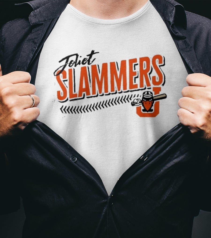 Joliet Slammers Baseball Orange Text With J Batting T-Shirt