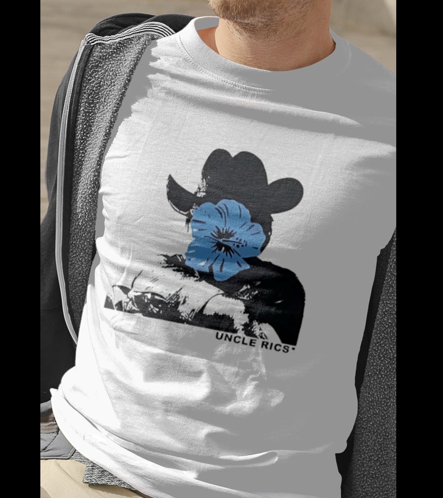 Andy Warhol Uncle Rics Blue Flower Cowboy Hat T-Shirt