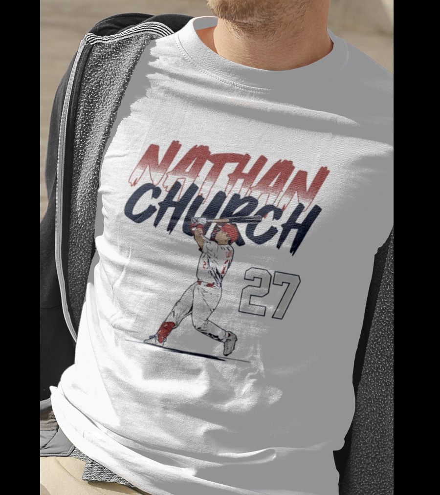 Nathan Church 27 St. Louis Baseball Slugger Swing T-Shirt