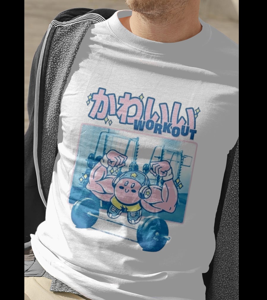 Kawaii Workout Kirby Barbell Gym Motivation T-Shirt