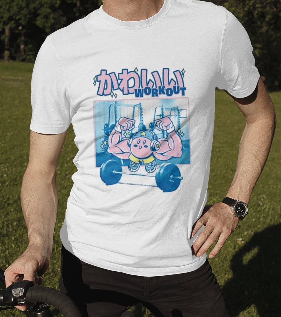 Kawaii Workout Kirby Barbell Gym Motivation T-Shirt