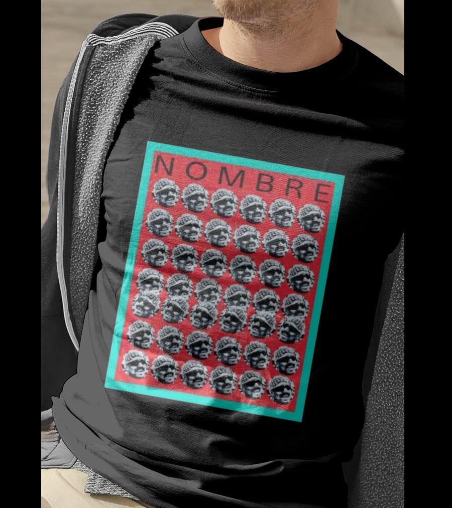 NOMBRE Repeating Pattern Red Teal T-Shirt