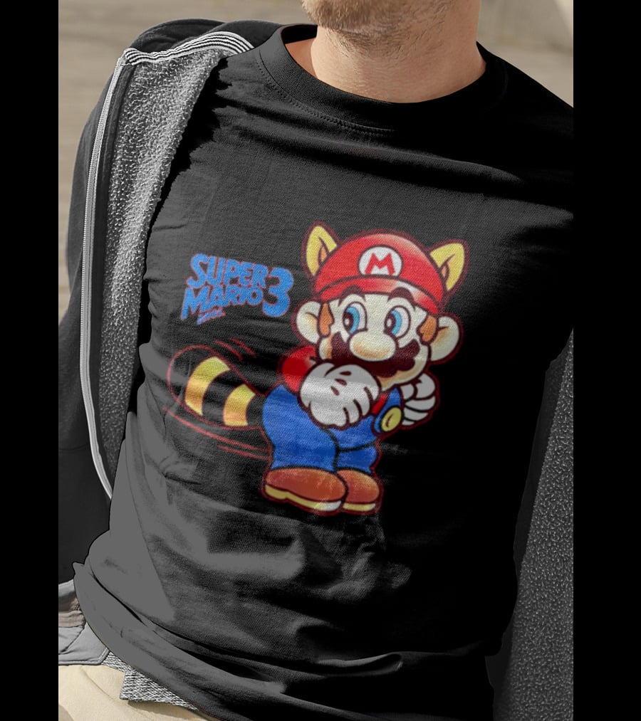 Super Mario Bros 3 Raccoon Mario Tail Whip Retro Game Nostalgia T-Shirt