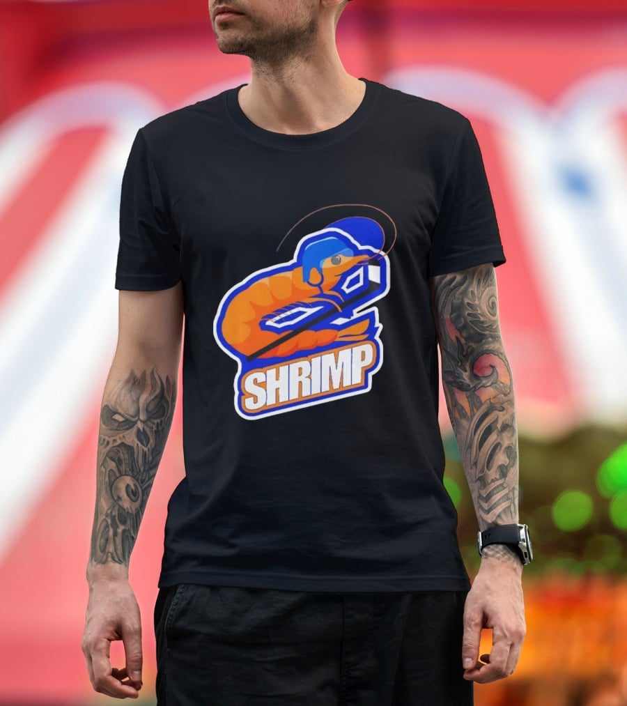 San Jose Shrimp Hockey Team Logo With Hockey Stick And Helmet T-Shirt