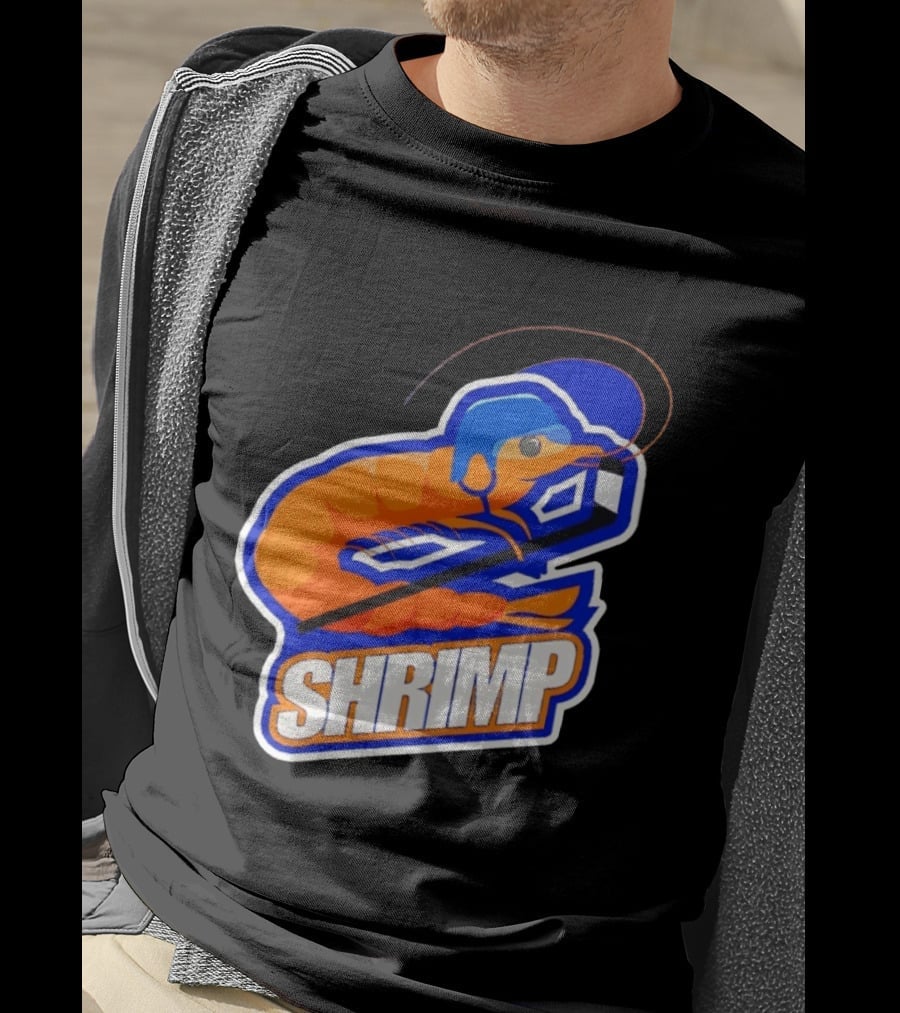 San Jose Shrimp Hockey Team Logo With Hockey Stick And Helmet T-Shirt