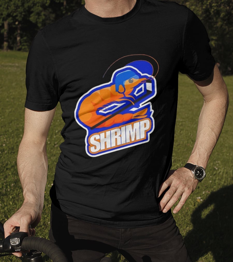San Jose Shrimp Hockey Team Logo With Hockey Stick And Helmet T-Shirt