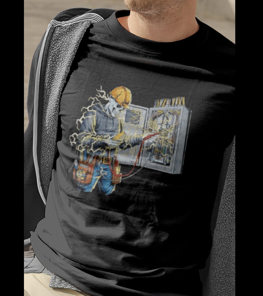 Skeleton Electrician Hard Hat Voltage Sparks T-Shirt