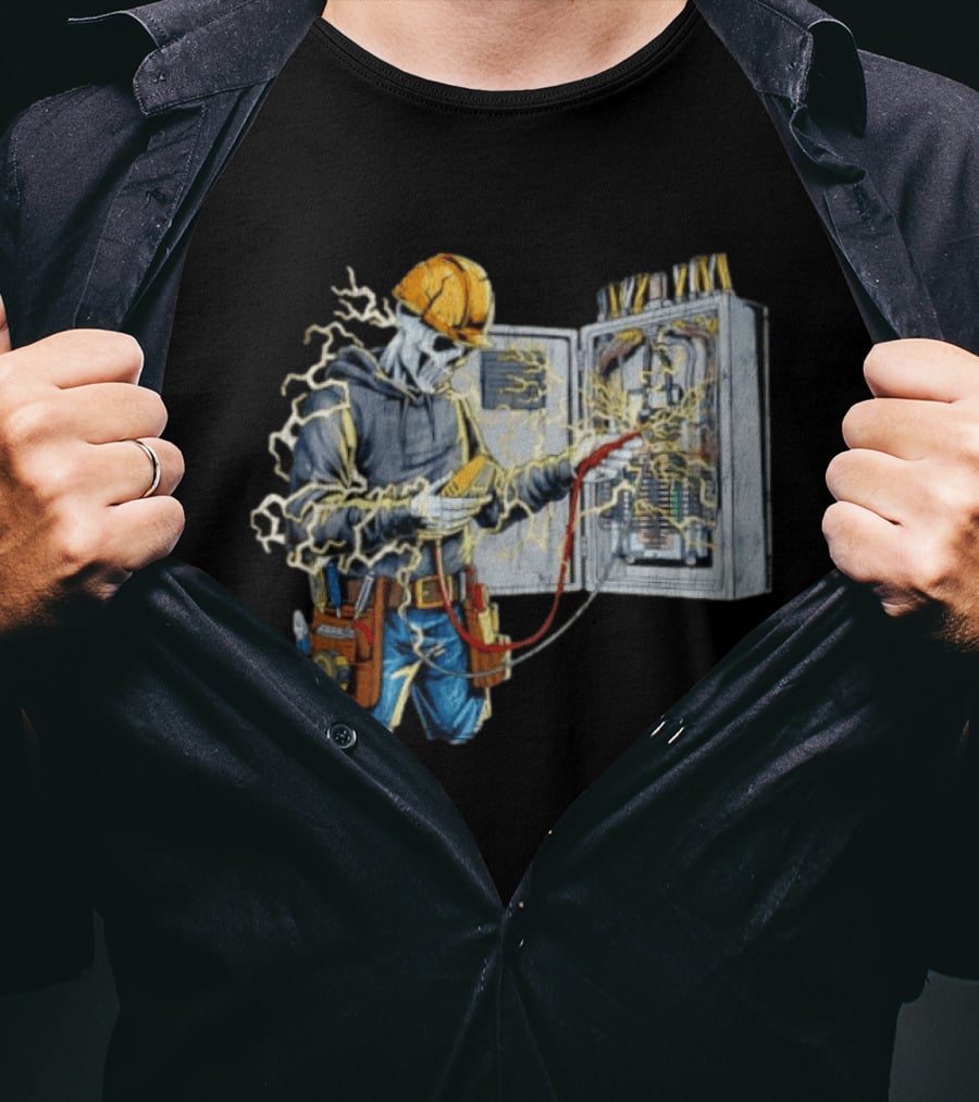 Skeleton Electrician Hard Hat Voltage Sparks T-Shirt