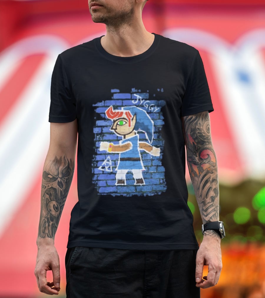 Jyggy ALBJ Character With Triforce On Blue Brick T-Shirt