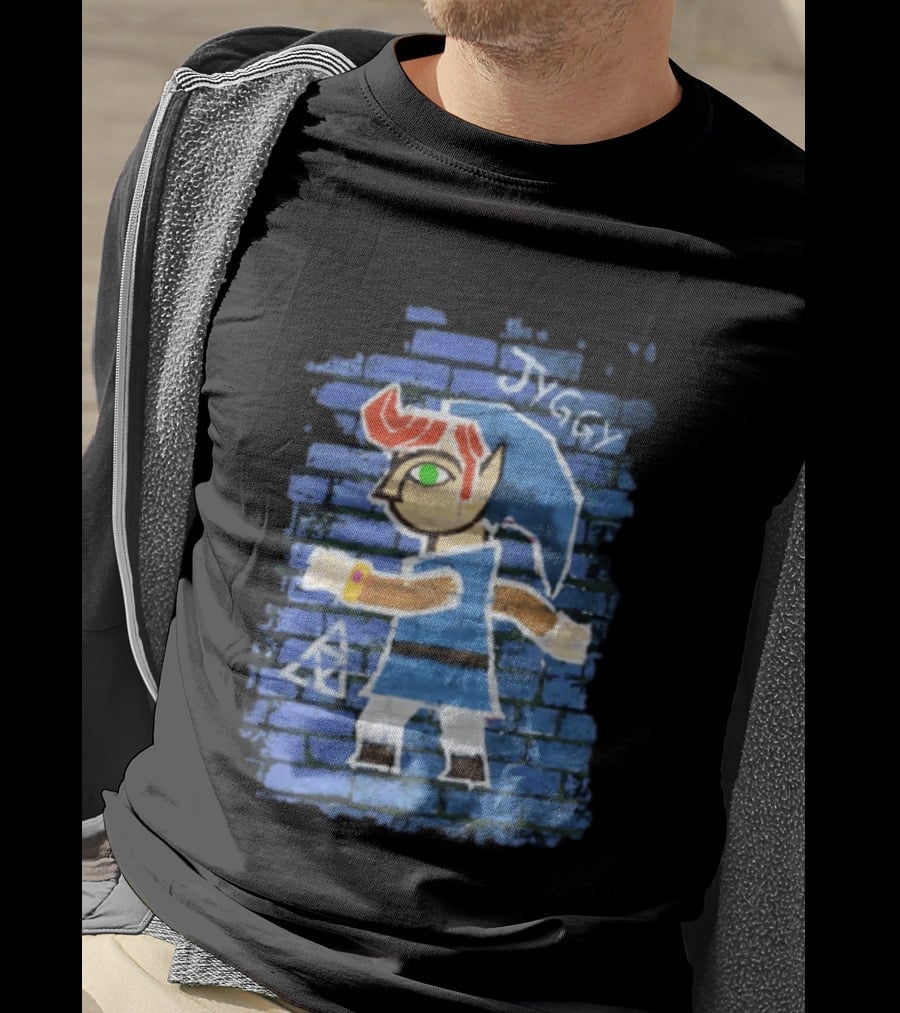 Jyggy ALBJ Character With Triforce On Blue Brick T-Shirt