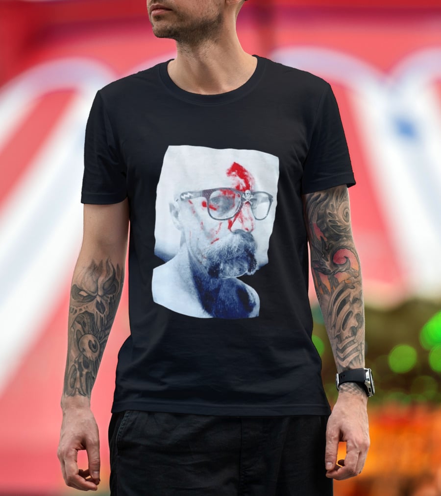 Bald Man With Bloody Beard And Skull Glasses T-Shirt