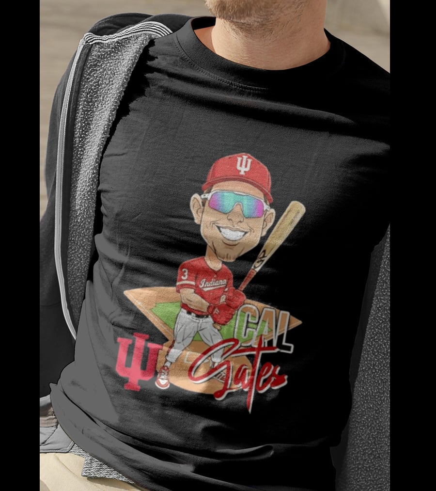 Cal Gates Indiana Hoosiers Baseball Caricature With Indiana University T-Shirt