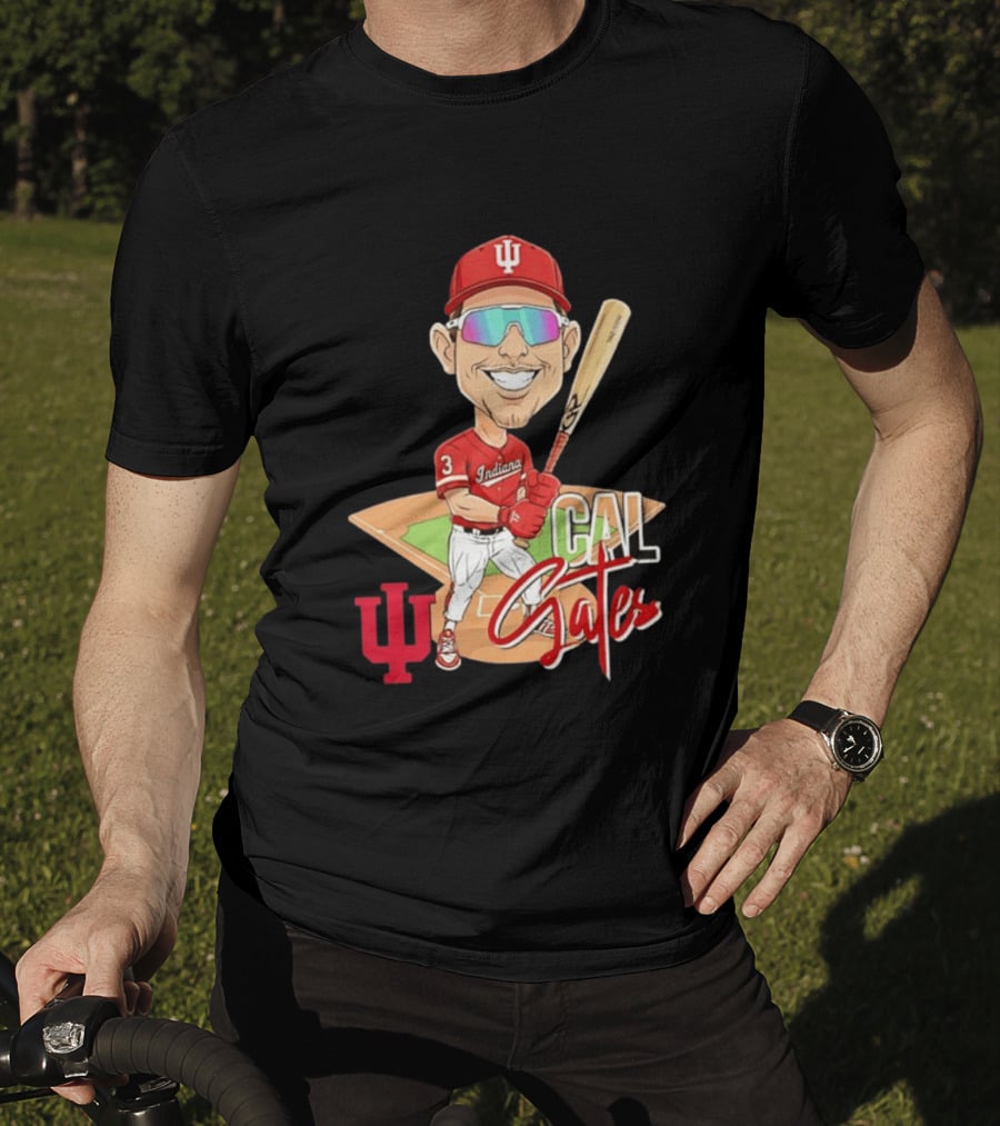Cal Gates Indiana Hoosiers Baseball Caricature With Indiana University T-Shirt