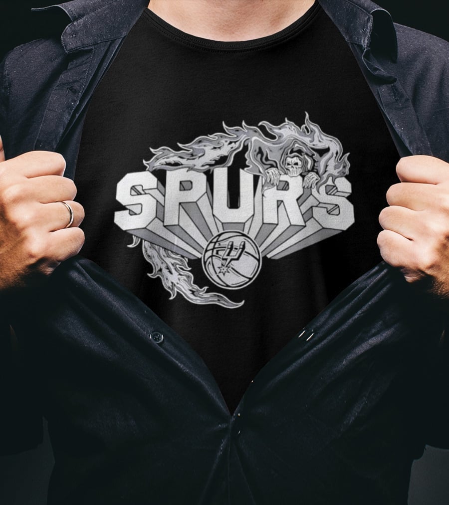 San Antonio Spurs Flaming Skull Grim Reaper NBA Basketball T-Shirt