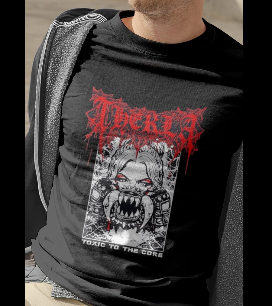 Therkla Toxic To The Core Female Demon Mouth Red Eyes Dripping Blood T-Shirt