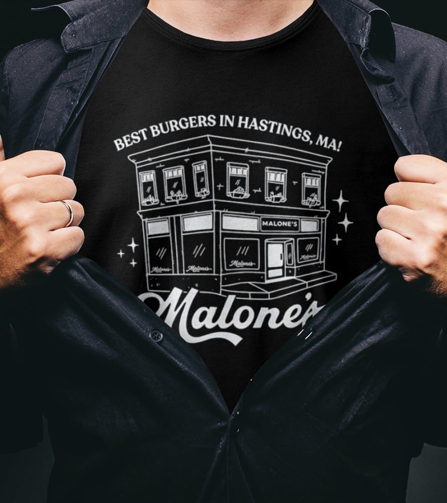 Malone's Bar Best Burgers In Hastings MA Classic Retro Building T-Shirt