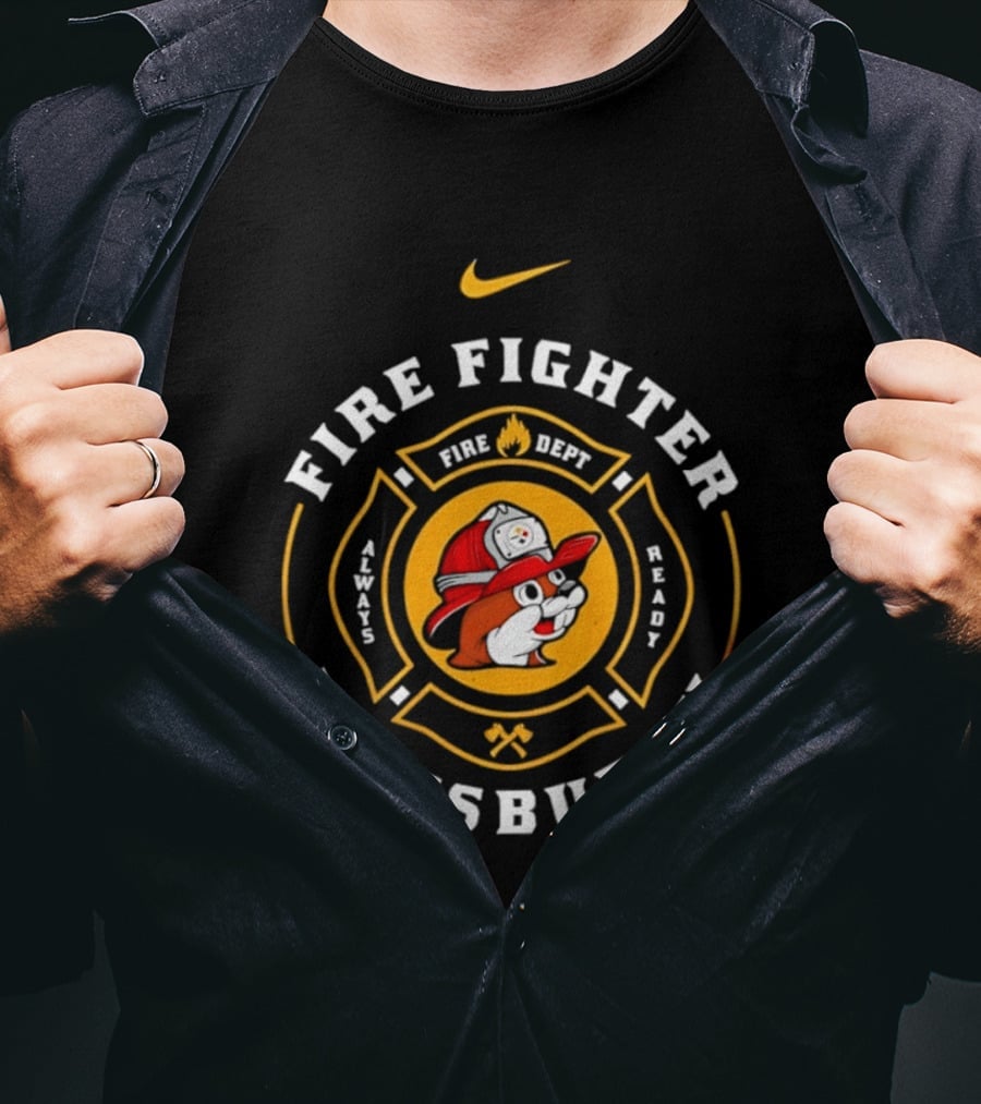 Pittsburgh Firefighter Maltese Cross Buc Ee's Nike Steelers T-Shirt