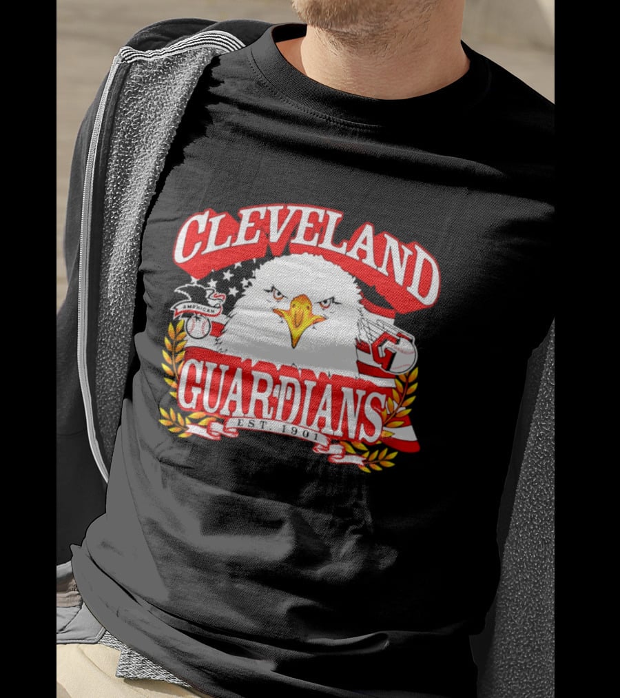 Cleveland Guardians Eagle And Baseball Stars Celebrating America's 250th Anniversary T-Shirt