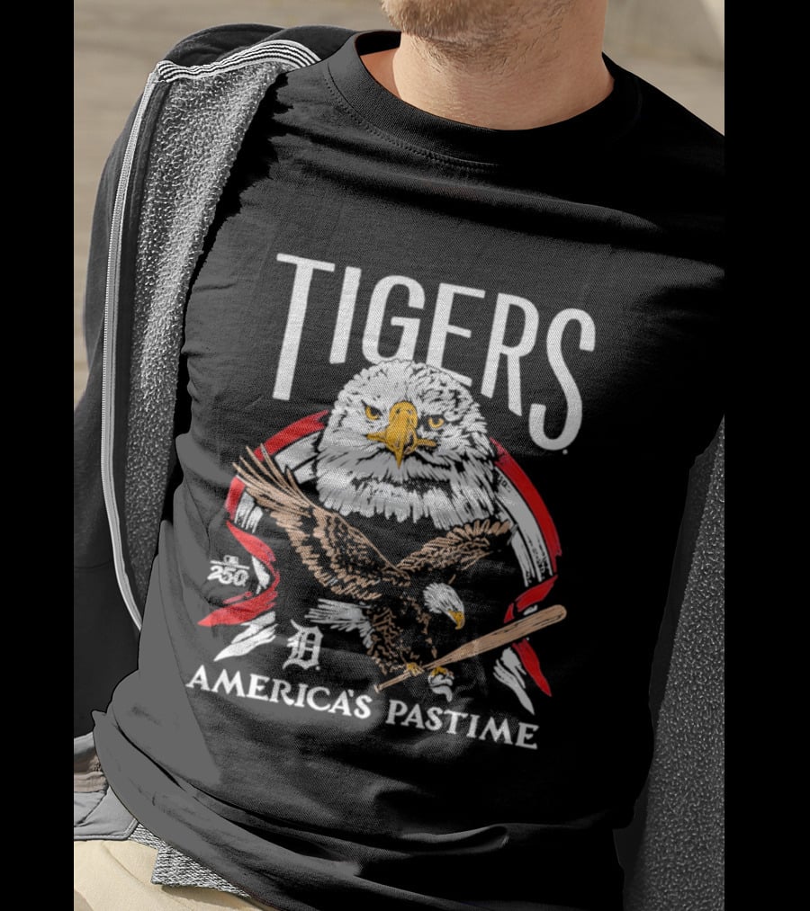 Tigers Eagle America's Pastime Bald Eagle Baseball Bat Iconic 250th Anniversary T-Shirt