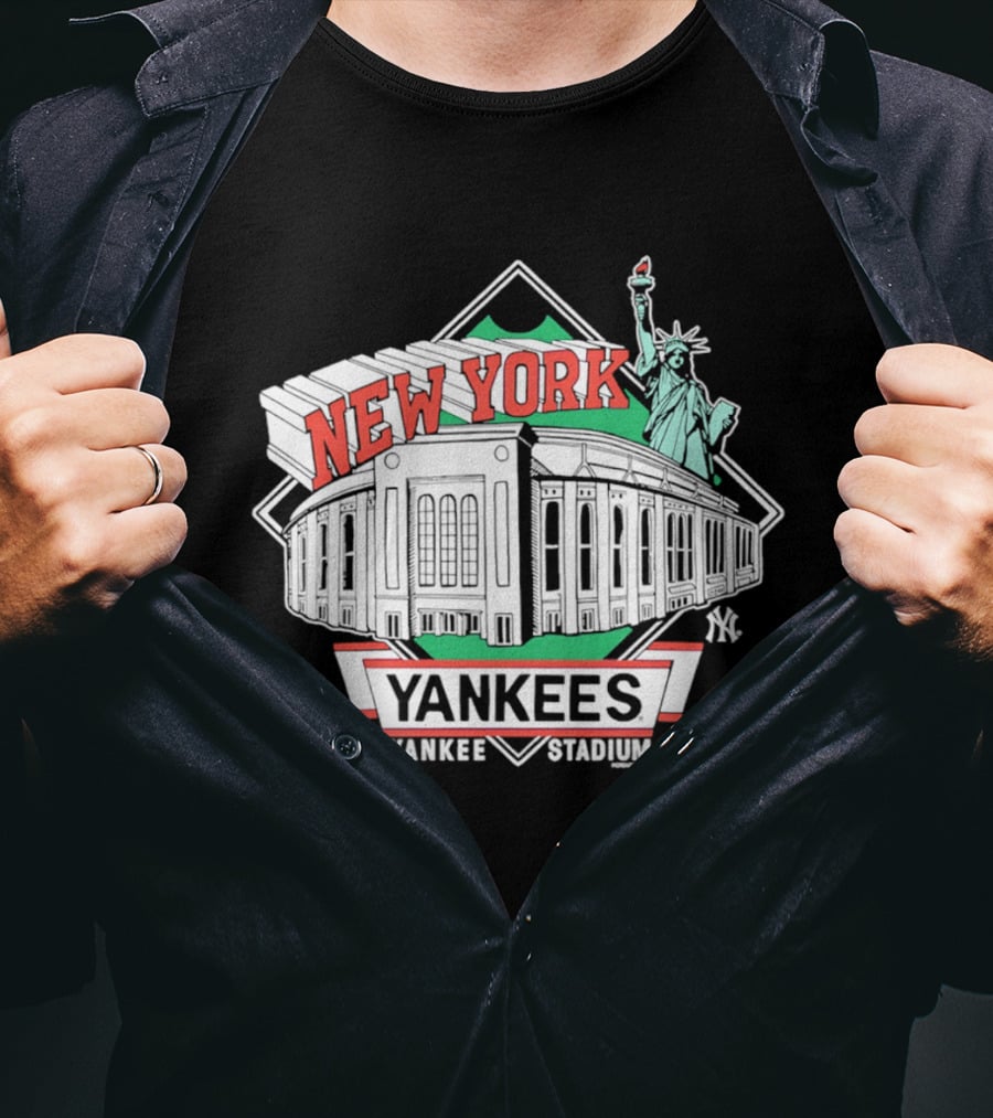New York Yankees Yankee Stadium Facade Statue Of Liberty T-Shirt