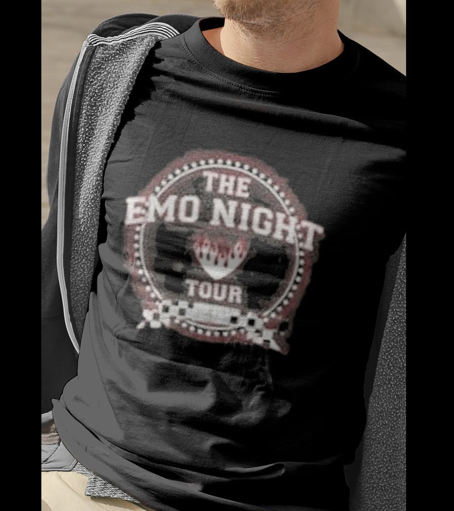 The Emo Night Tour Fraternity Fire Heart Checkered Circle T-Shirt