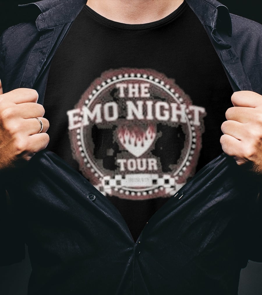 The Emo Night Tour Fraternity Fire Heart Checkered Circle T-Shirt