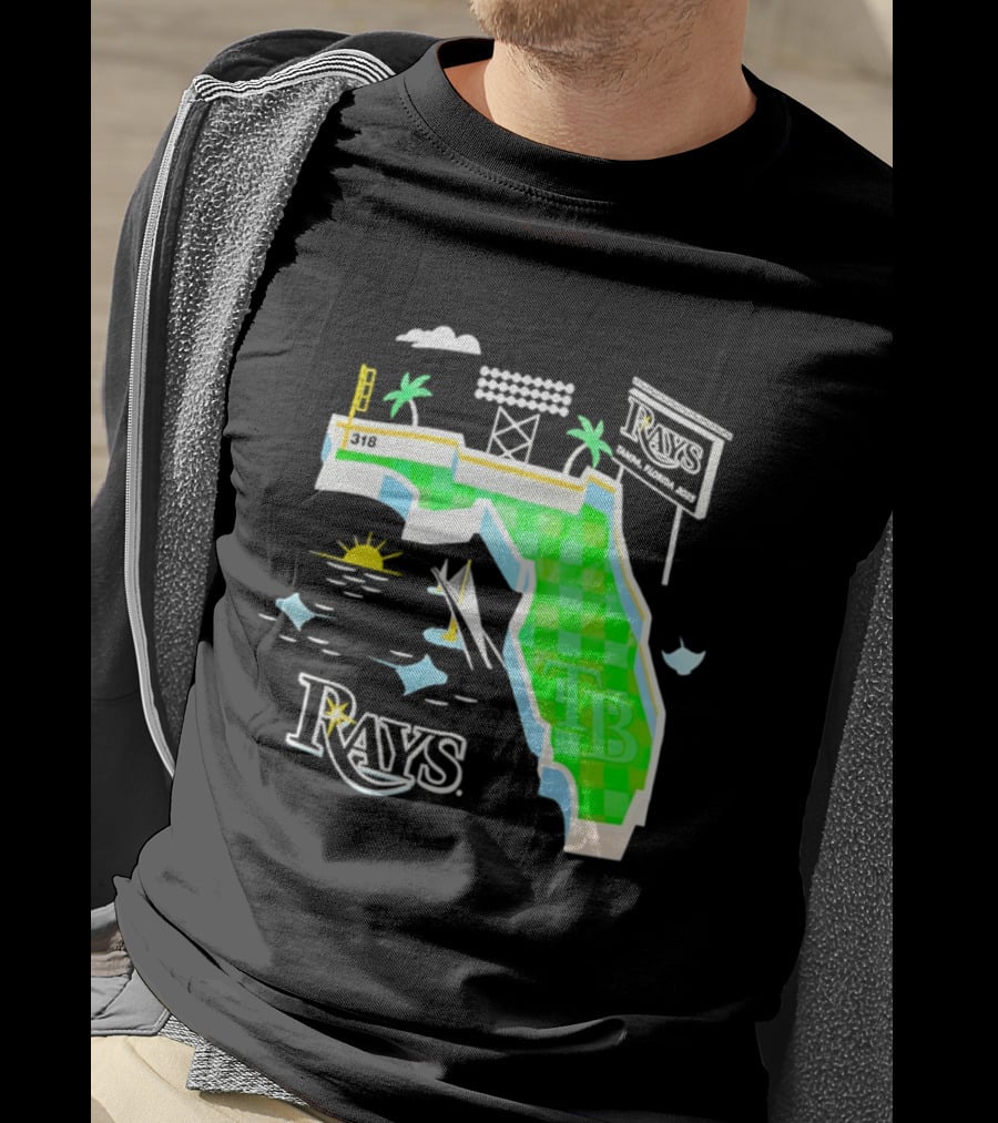 Tampa Bay Rays Florida Map TB Stadium Palms And Sunshine T-Shirt
