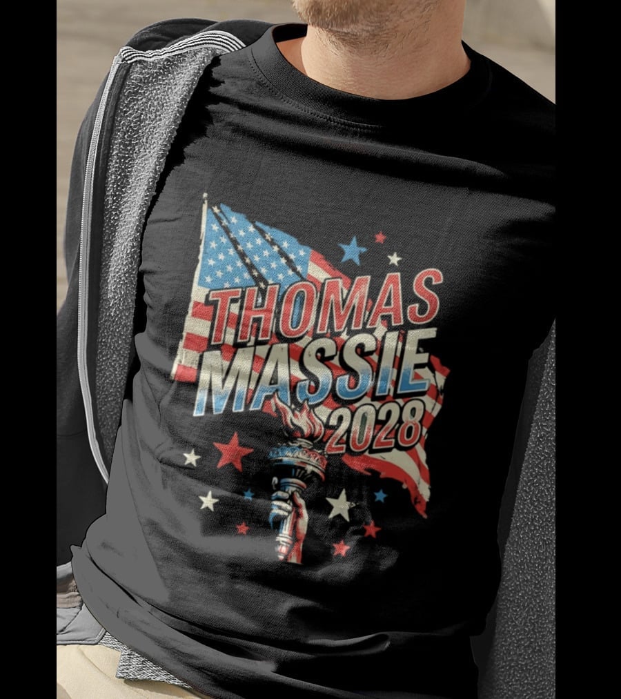 Thomas Massie 2028 American Flag Liberty Torch Stars T-Shirt