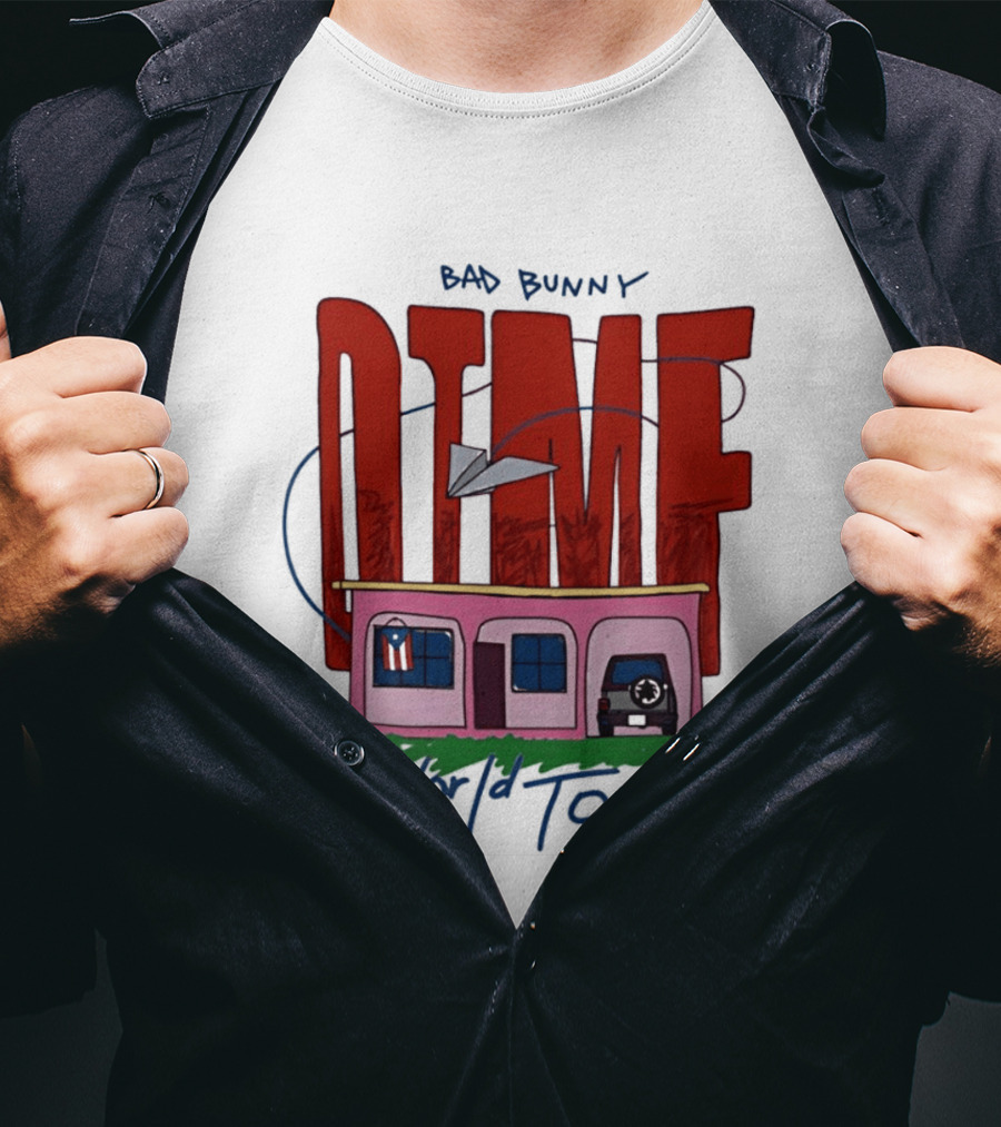 Bad Bunny Dtmf World Tour 2026 Paper Airplane Pink House Jeep T-Shirt