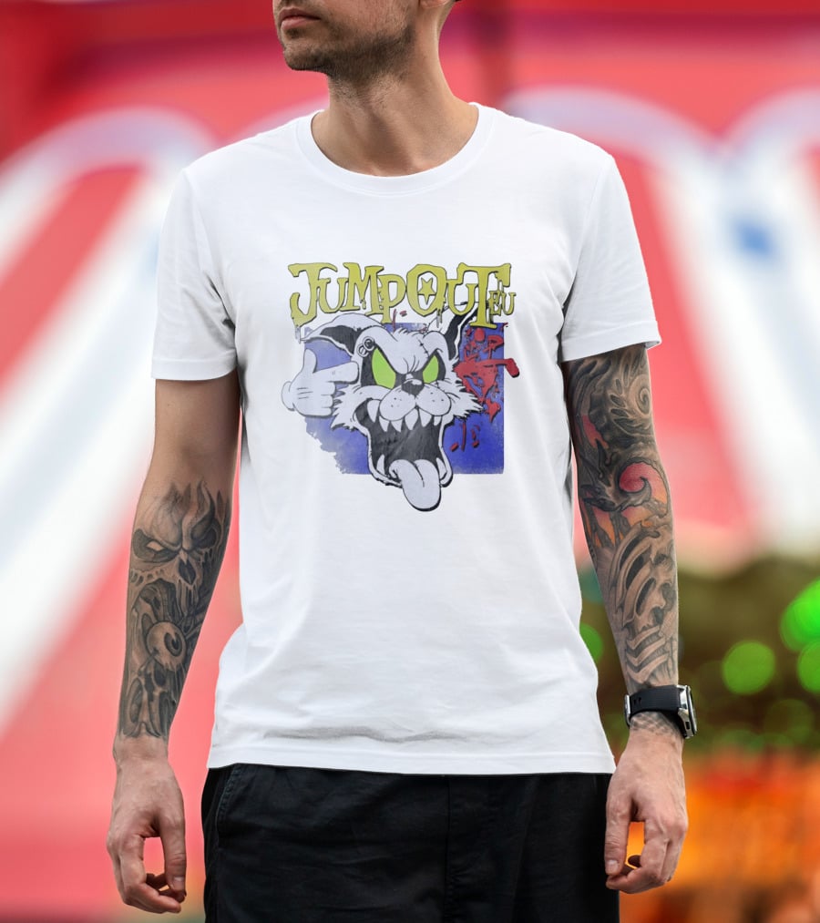 Jumpouteu Pop Culture Cat Creature Teeth Tongue Glove Eyes T-Shirt