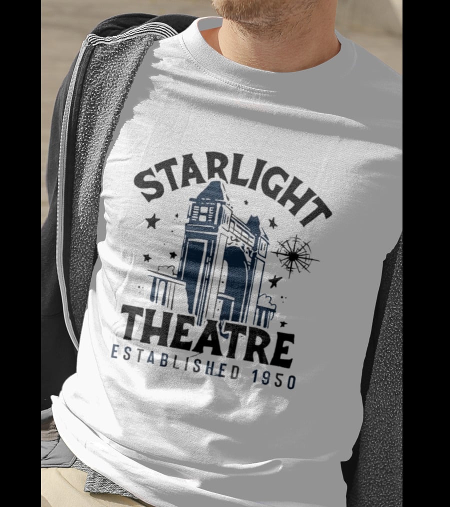 Starlight Theatre Established 1950 Vintage Architectural Landmark With Stars And Tower Scene T-Shirt