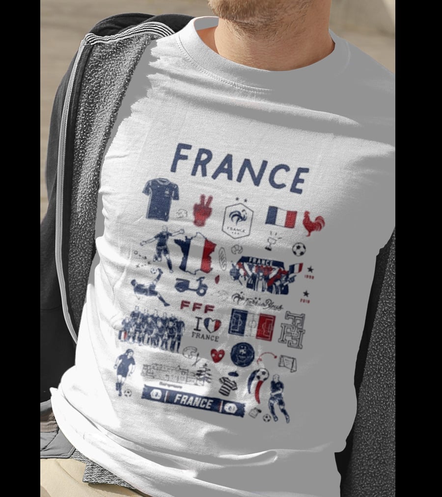 France National Team Vive La Fete Women's Impressions I Heart France Football Rooster Peace V Marque Repere Block Letters FFF T-Shirt