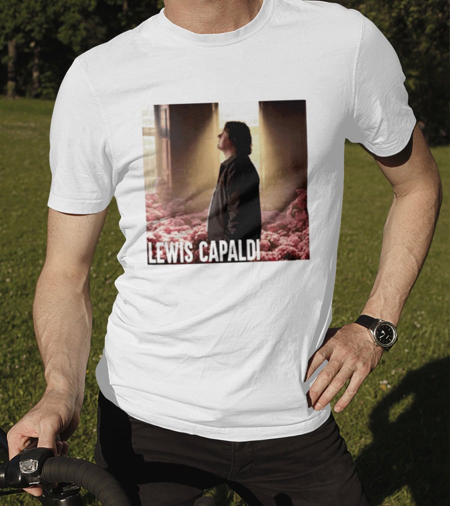 Lewis Capaldi Standing In Floral Scene With Sunlight In Concert Photo T-Shirt