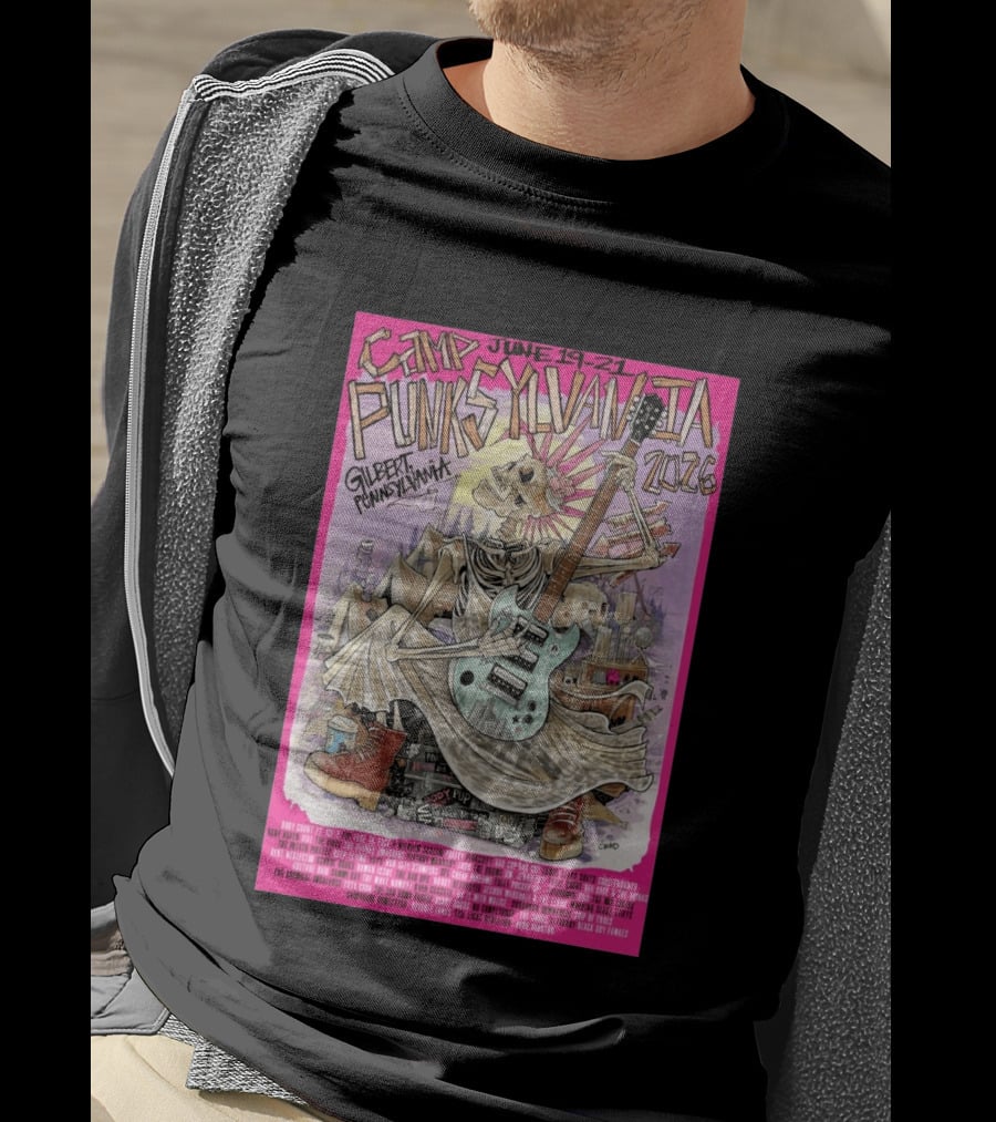 Camp Punksylvania Gilbert Pennsylvania June 19 21 2026 Skeleton Guitar T-Shirt