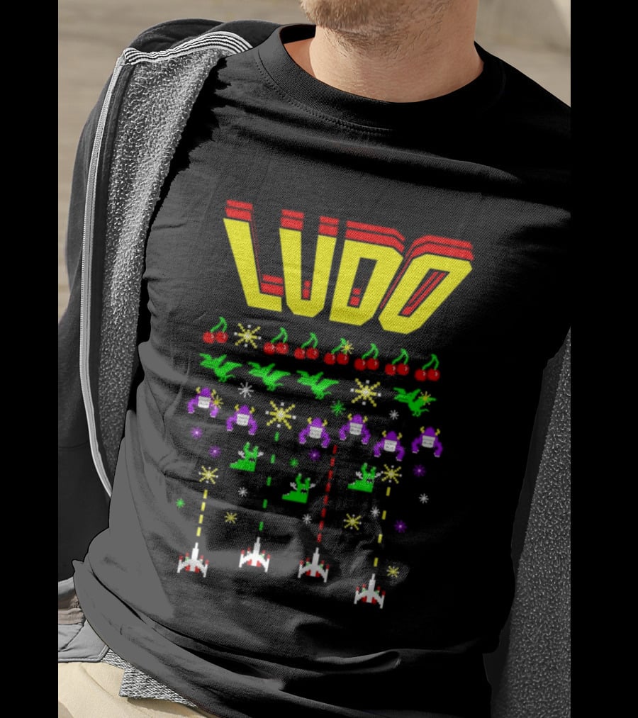 Ludo Arcade Halludoween 2026 Retro Gaming Cherries Spaceships T-Shirt