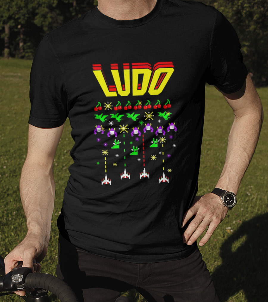 Ludo Arcade Halludoween 2026 Retro Gaming Cherries Spaceships T-Shirt
