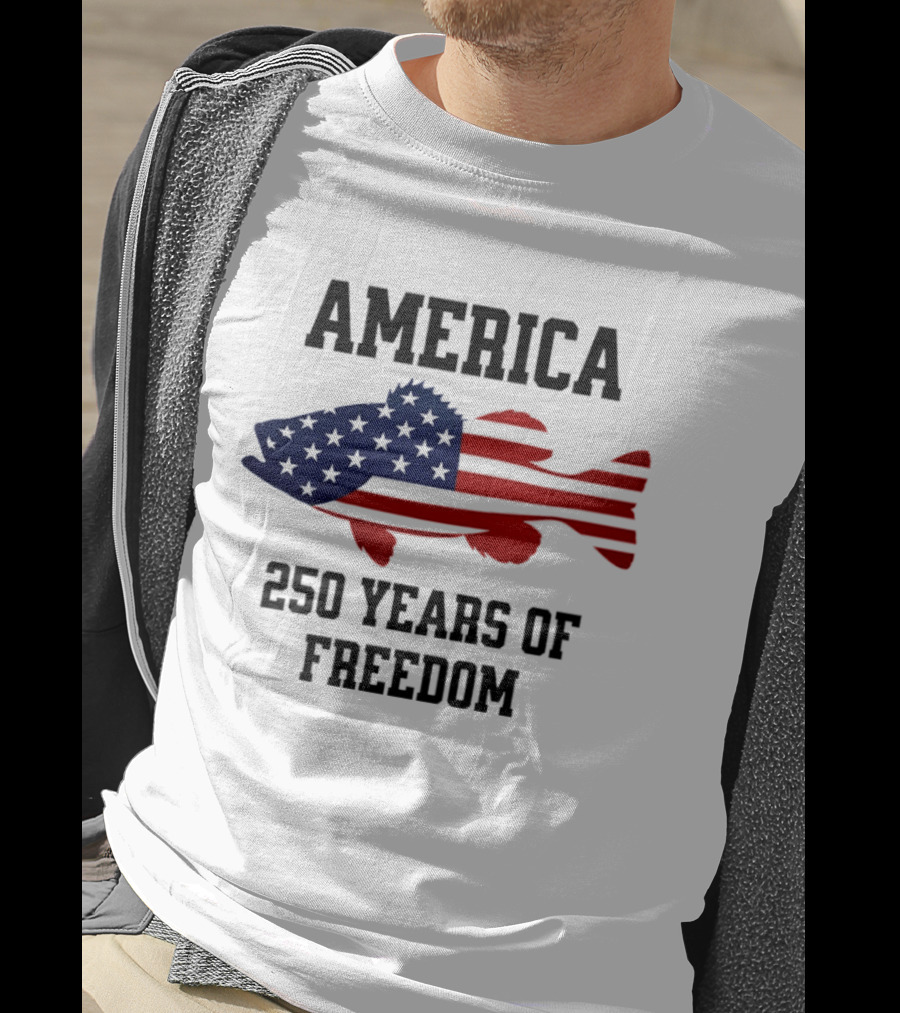 America Flag Bass Fishing 250 Years Of Freedom Celebration T-Shirt