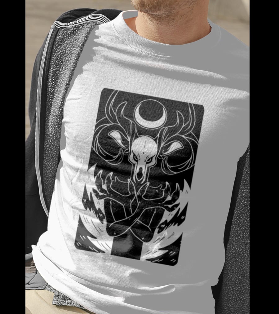 Deer Skull Antlers Crescent Moon Spirit Hands Rays Ritual Mystical Symbolism T-Shirt
