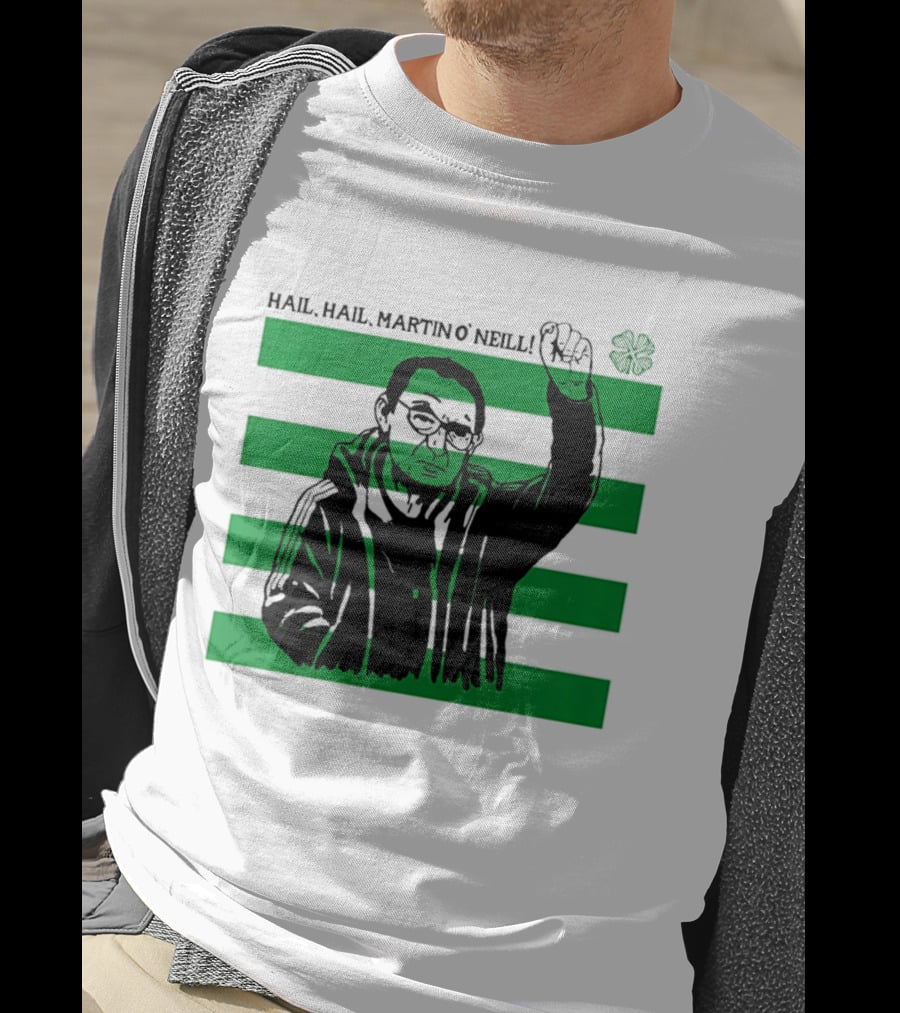 Hail Hail Martin O Neill Iconic Gesture Four Leaf Clover Stripes T-Shirt