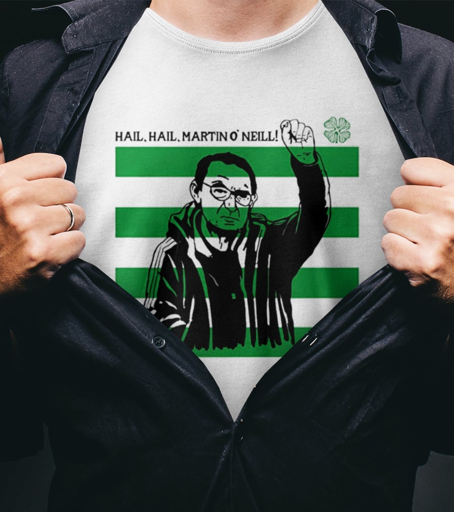 Hail Hail Martin O Neill Iconic Gesture Four Leaf Clover Stripes T-Shirt