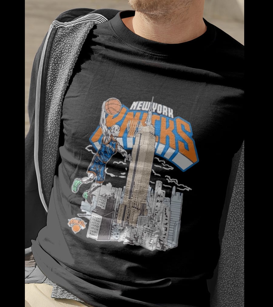New York Knicks Skeleton Basketball Player Empire State Building Slam Dunk NBA T-Shirt