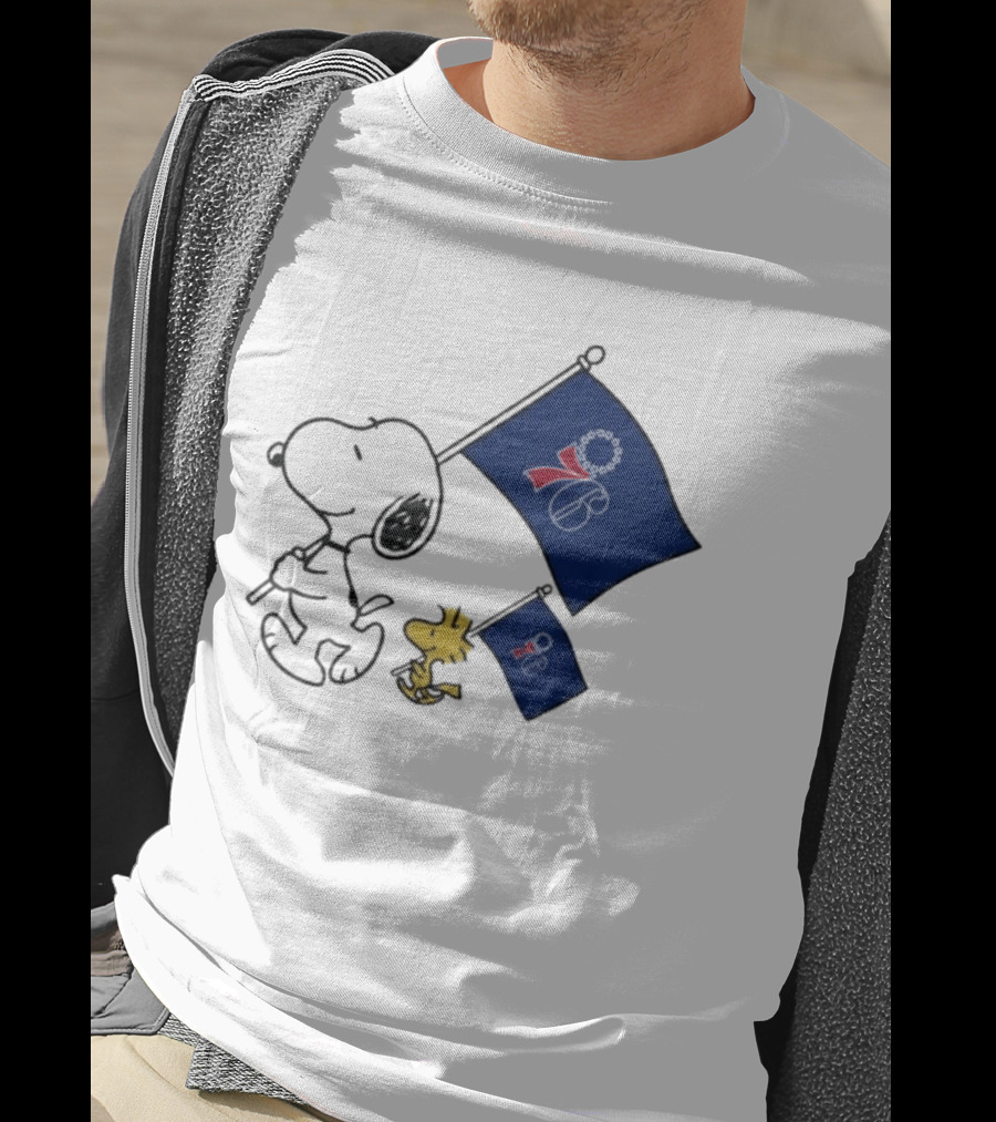 NBA Philadelphia 76ers Snoopy Woodstock Flag Peanuts Basketball T-Shirt
