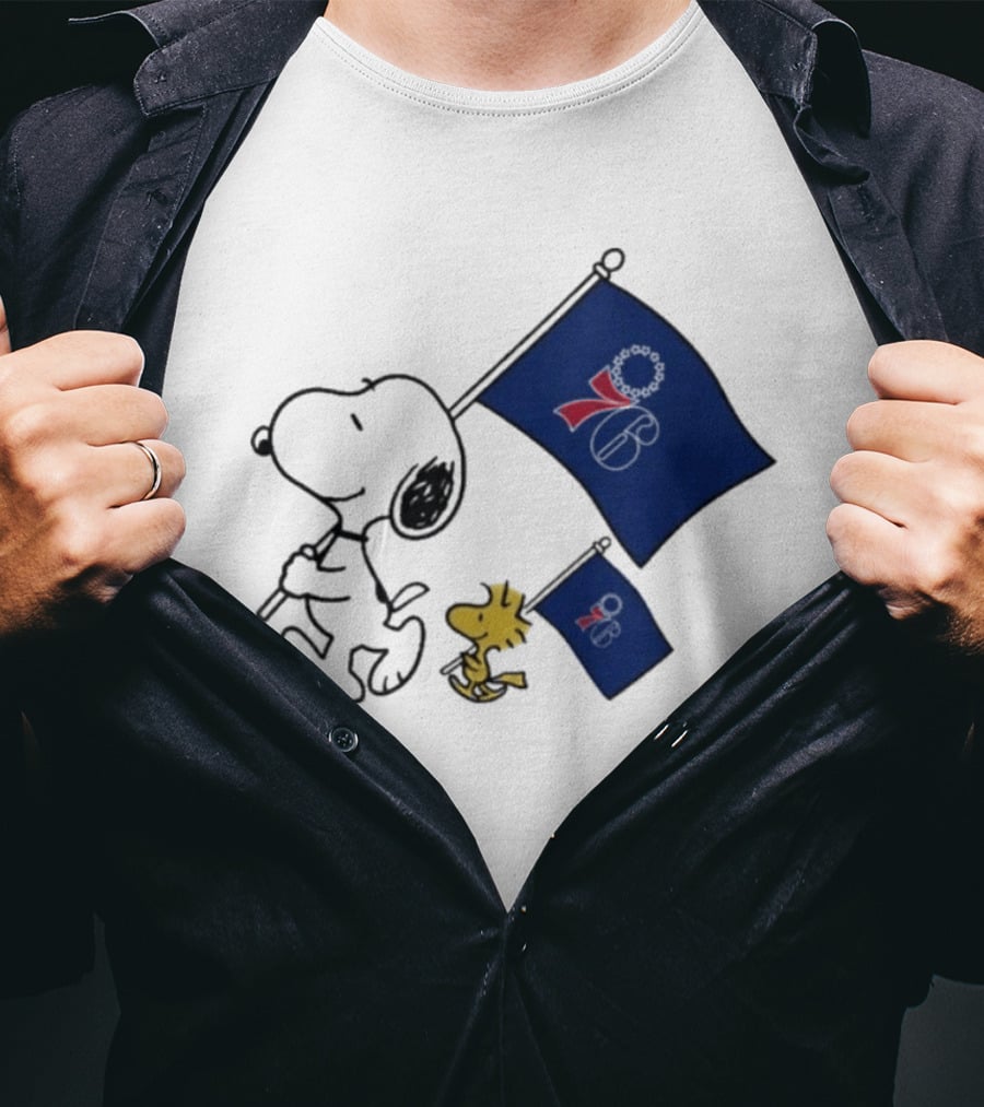 NBA Philadelphia 76ers Snoopy Woodstock Flag Peanuts Basketball T-Shirt