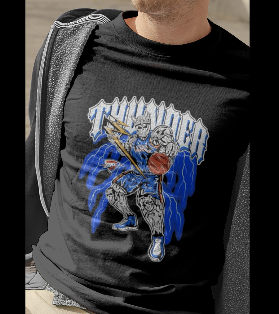 THUNDER Viking Skeleton NBA Basketball Player OKC Oklahoma City T-Shirt