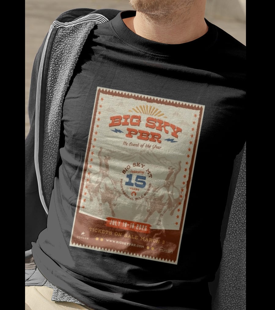 Big Sky PBR Professional Bull Riders Event Big Sky MT July 16 18 2026 Celebrating 15 Years T-Shirt