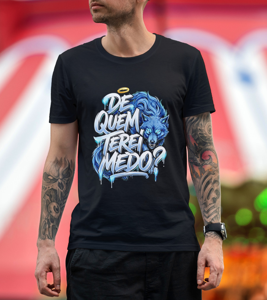 De Quem Terei Medo Blue Wolf Halo Icy Effect T-Shirt