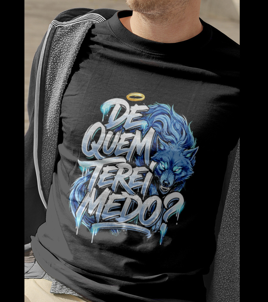 De Quem Terei Medo Blue Wolf Halo Icy Effect T-Shirt