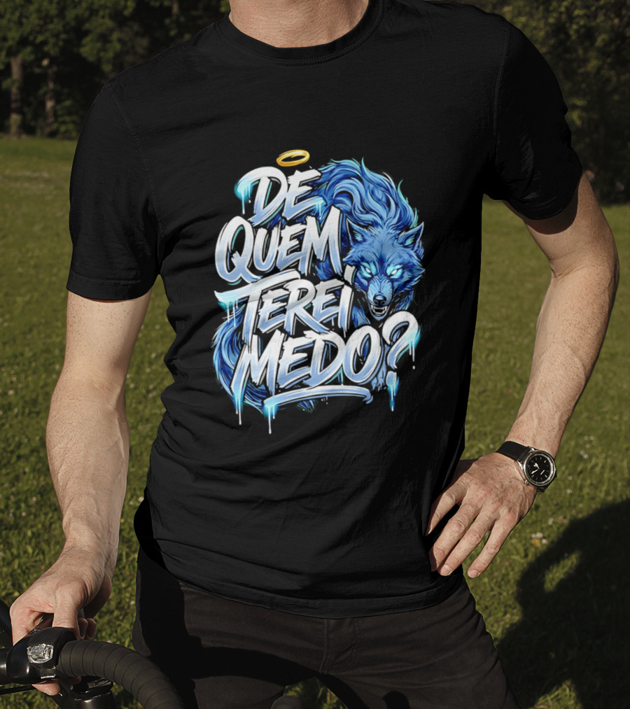 De Quem Terei Medo Blue Wolf Halo Icy Effect T-Shirt