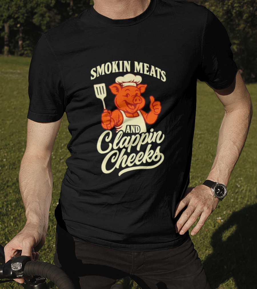 Smokin Meats And Clappin Cheeks Pig Chef Thumbs Up BBQ T-Shirt