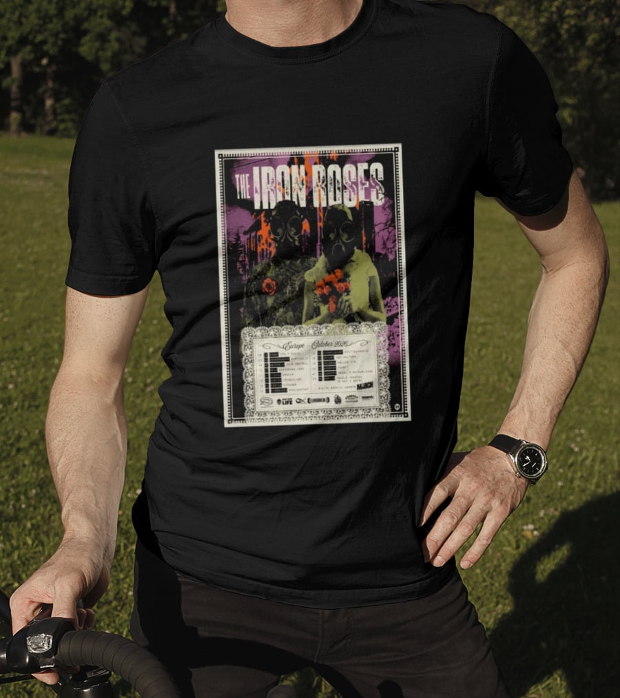 The Iron Roses Tour Europe 2026 October Dates With Gas Masks And Roses T-Shirt